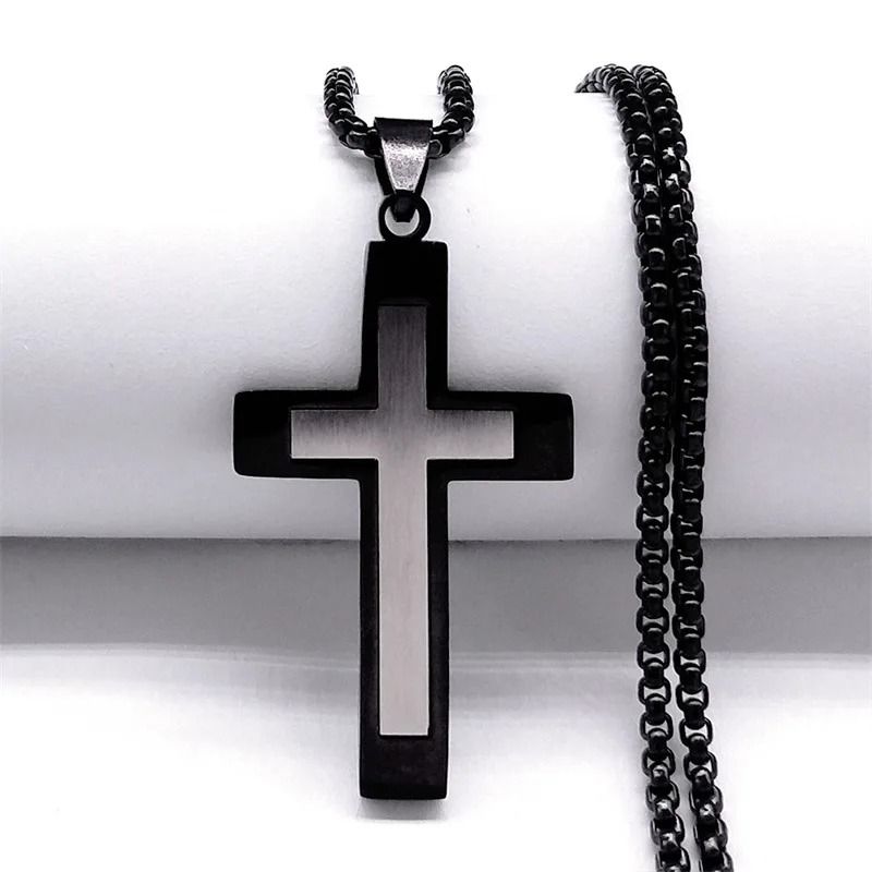 Stainless Steel Splice Cross Pendant Necklace Unisex Religious Chain