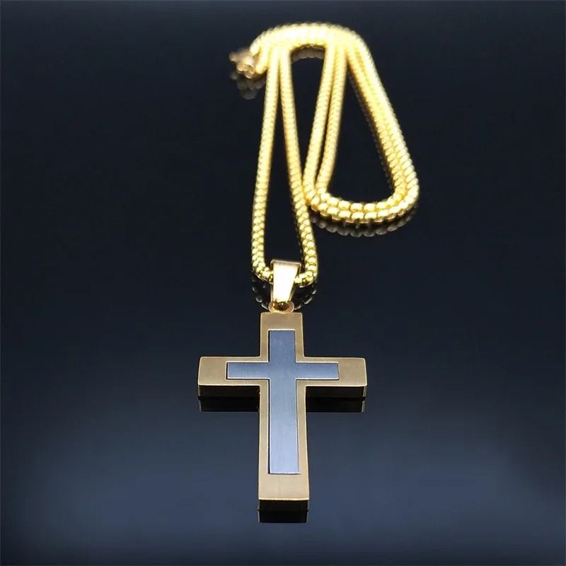 Stainless Steel Splice Cross Pendant Necklace Unisex Religious Chain