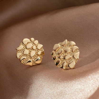 Gold Nugget Stud Earrings 18K Gold Plated Statement Earrings for Women