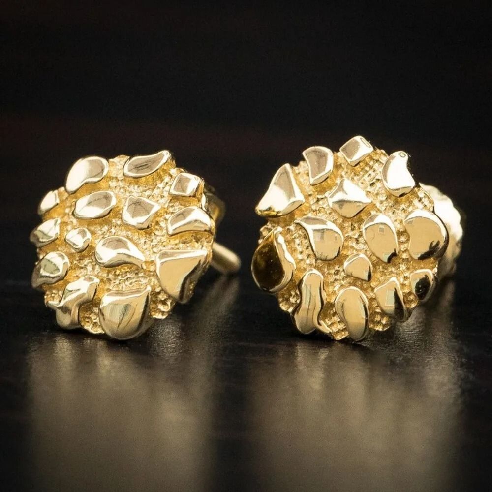 Gold Nugget Stud Earrings 18K Gold Plated Statement Earrings for Women