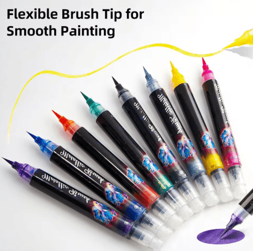 8-Color Metallic Glitter Brush Pens – Paint Marker Set for Art & Craft