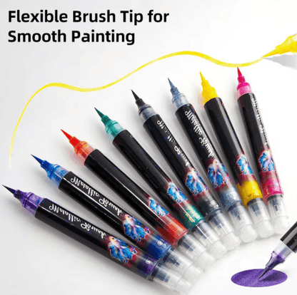 8-Color Metallic Glitter Brush Pens – Paint Marker Set for Art & Craft