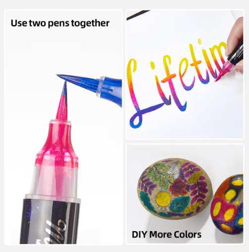 8-Color Metallic Glitter Brush Pens – Paint Marker Set for Art & Craft