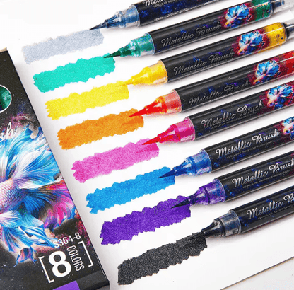 8-Color Metallic Glitter Brush Pens – Paint Marker Set for Art & Craft