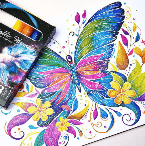 8-Color Metallic Glitter Brush Pens – Paint Marker Set for Art & Craft