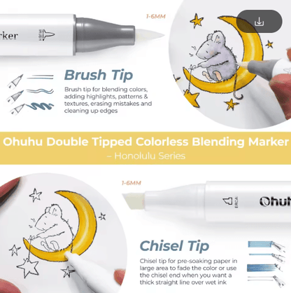 Ohuhu Honolulu Colorless Blender Markers (6-Pack) – Alcohol-Based No.0 Blender Pens