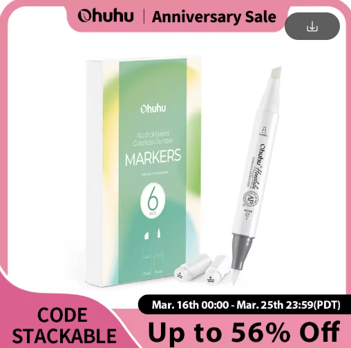 Ohuhu Honolulu Colorless Blender Markers (6-Pack) – Alcohol-Based No.0 Blender Pens