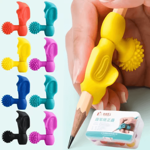 Cartoon Silicone Pencil Grip Set (4PCS) – Writing Posture Corrector for Kids