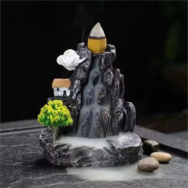 Backflow Incense Holder Waterfall Burner with Aromatherapy Cones Home Decor Set