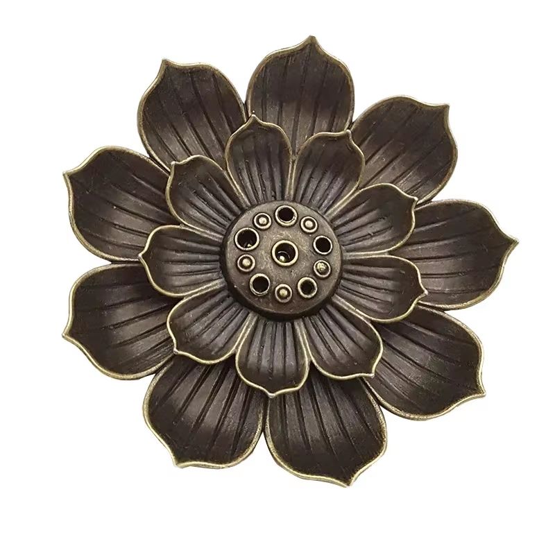 Lotus Alloy Incense Burner Plate Bronze Stick Holder for Meditation and Home Decor