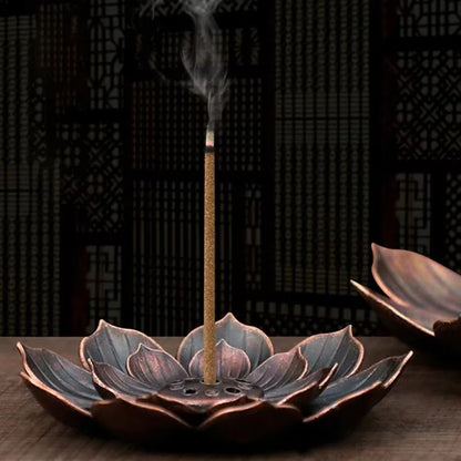 Bronze Lotus Alloy Incense Burner Plate Stick Holder Zen Meditation Decor
