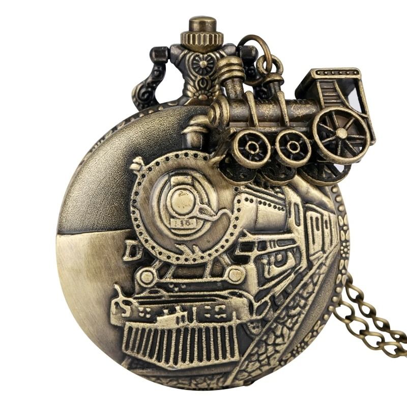 Steampunk Pocket Watch Vintage Train Quartz Pocket Watch Necklace Pendant