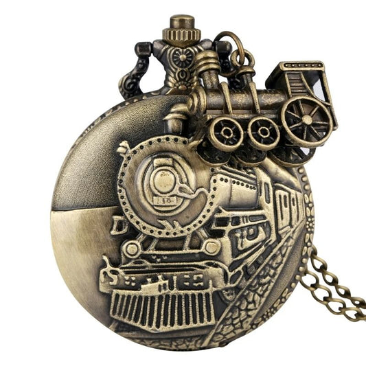 Steampunk Pocket Watch Vintage Train Quartz Pocket Watch Necklace Pendant