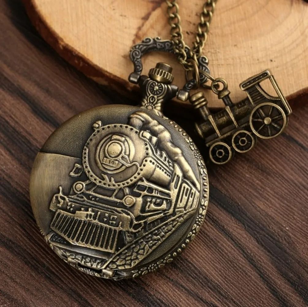 Steampunk Pocket Watch Vintage Train Quartz Pocket Watch Necklace Pendant