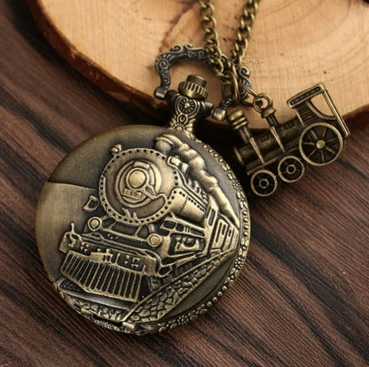 Steampunk Pocket Watch Vintage Train Quartz Pocket Watch Necklace Pendant