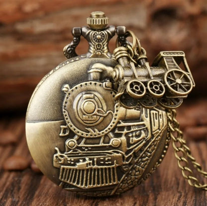 Steampunk Pocket Watch Vintage Train Quartz Pocket Watch Necklace Pendant