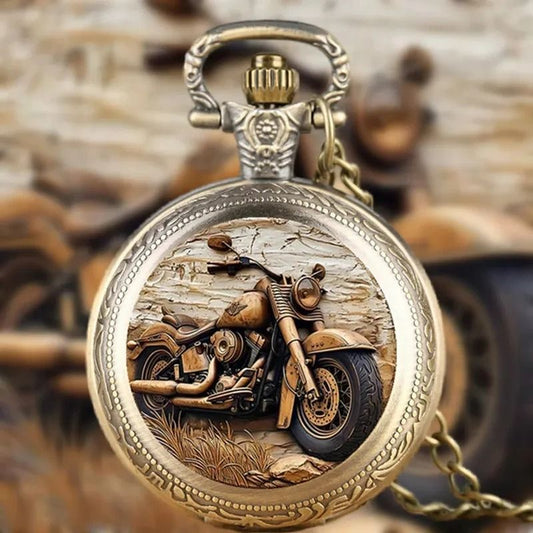 Vintage Motorcycle Pocket Watch Retro Quartz Pendant Necklace Watch