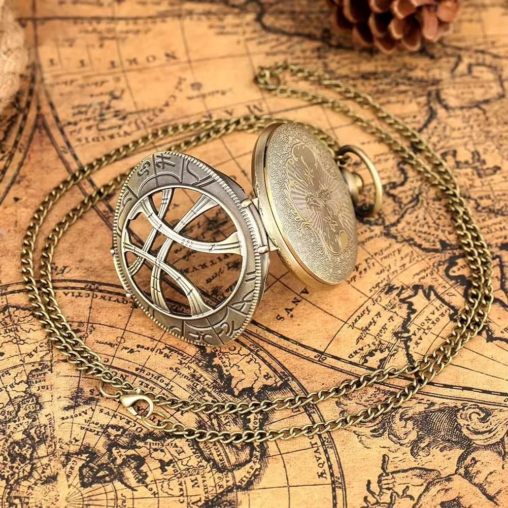 Eye Pendant Pocket Watch Vintage Quartz Necklace Retro Style Timepiece