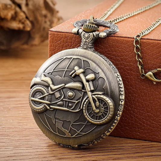 Retro Motorcycle Pocket Watch Quartz Vintage Motorbike Design Pendant Watch