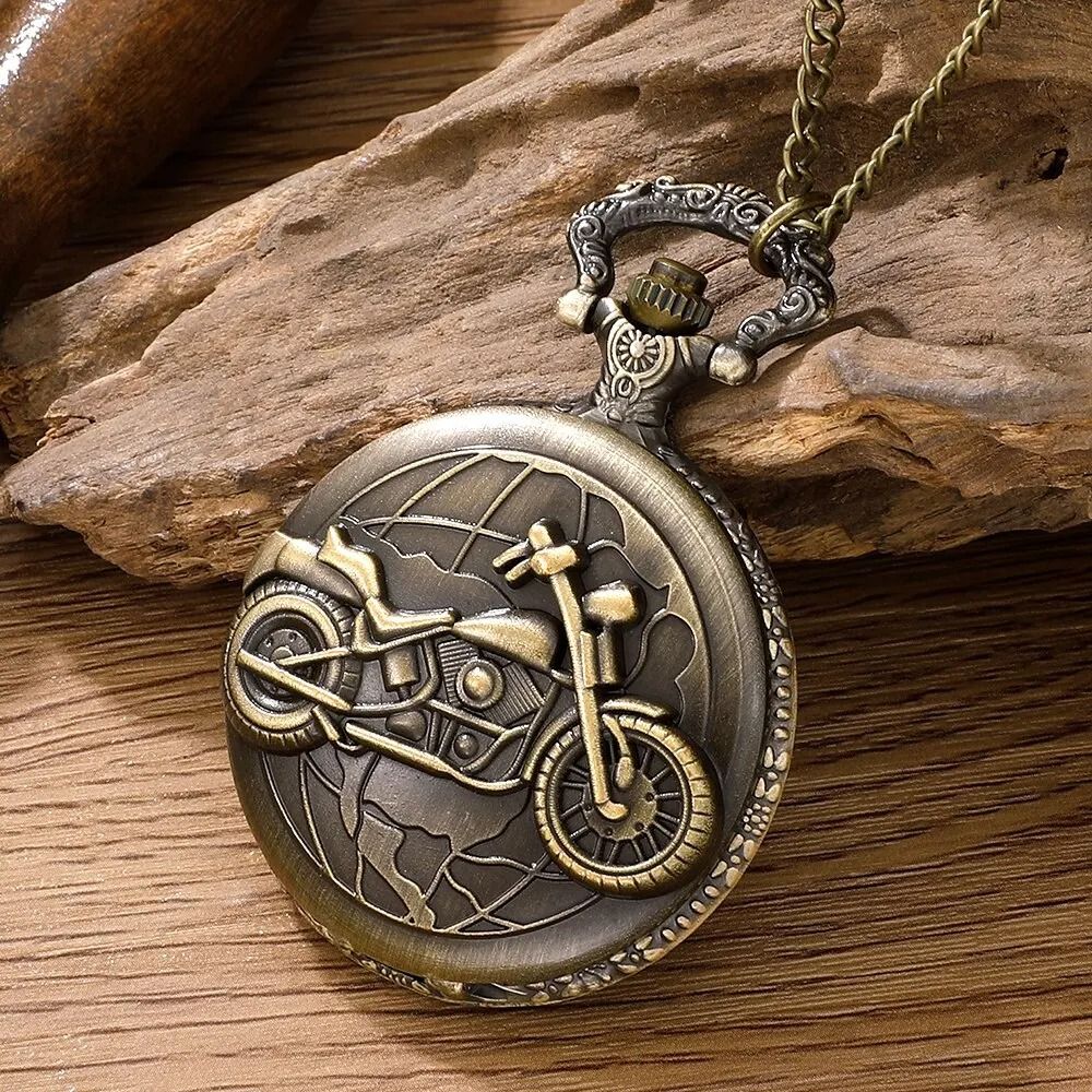 Retro Motorcycle Pocket Watch Quartz Vintage Motorbike Design Pendant Watch