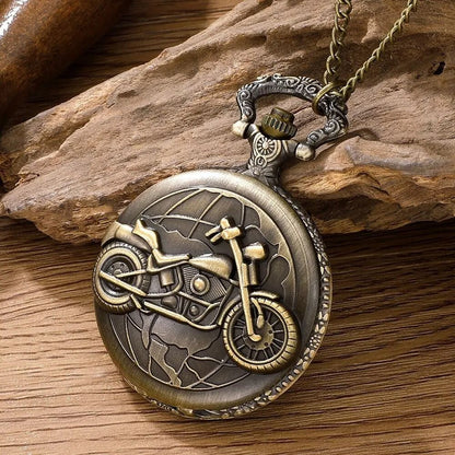 Retro Motorcycle Pocket Watch Quartz Vintage Motorbike Design Pendant Watch