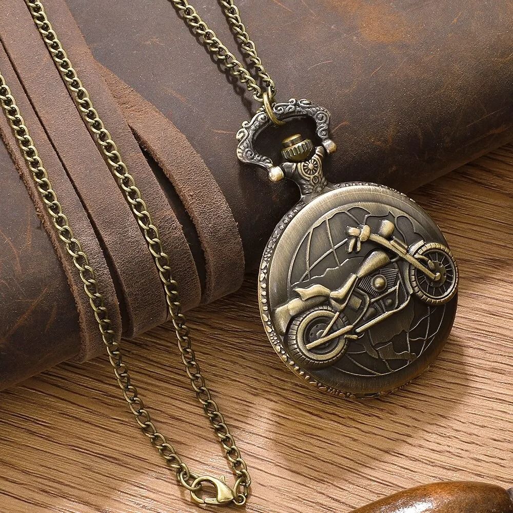 Retro Motorcycle Pocket Watch Quartz Vintage Motorbike Design Pendant Watch