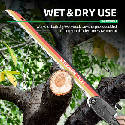 Outdoor Folding Saw Manganese Steel Pruning Saw for Wood Cutting, Extended Hand Saw with Wood Handle