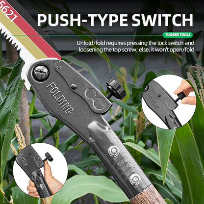 Outdoor Folding Saw Manganese Steel Pruning Saw for Wood Cutting, Extended Hand Saw with Wood Handle