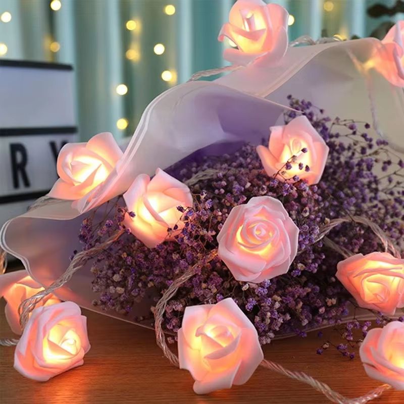 Rose Flower String Lights Battery Powered Romantic Bedroom Decor