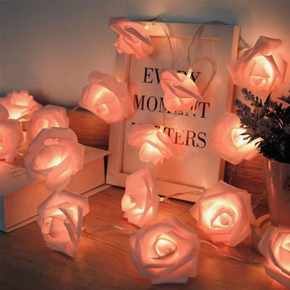 Rose Flower String Lights Battery Powered Romantic Bedroom Decor