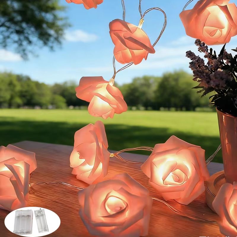 Rose Flower String Lights Battery Powered Romantic Bedroom Decor