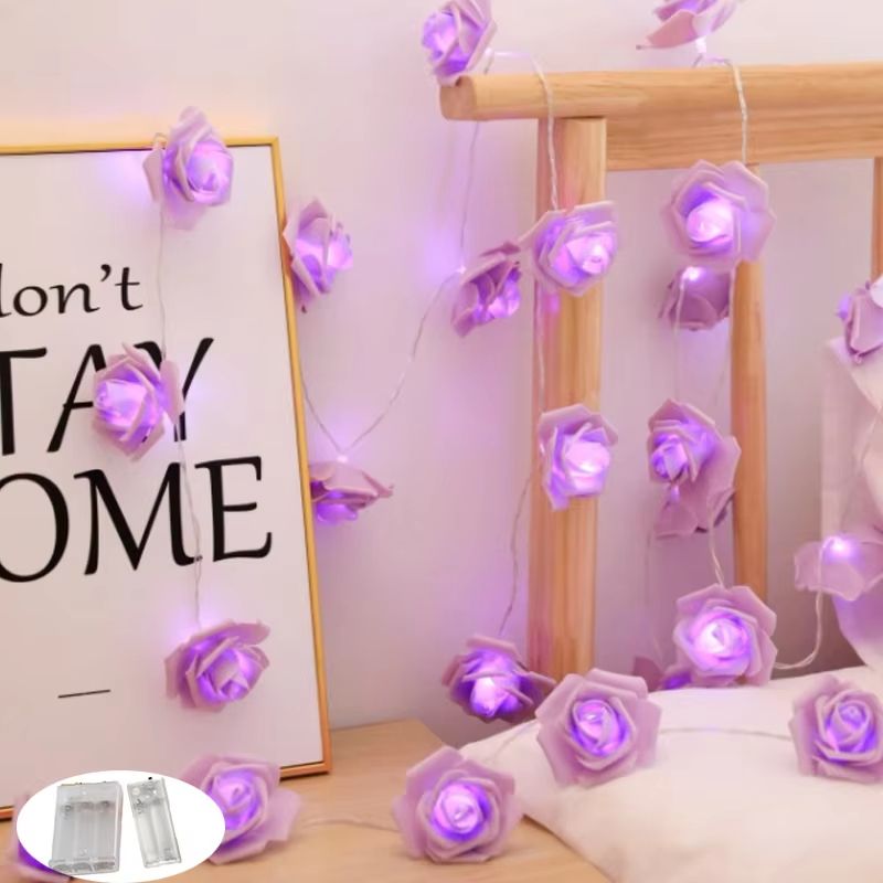 Rose Flower String Lights Battery Powered Romantic Bedroom Decor