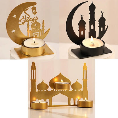 Crescent-Glow Ramadan Metallic Candle Holder
