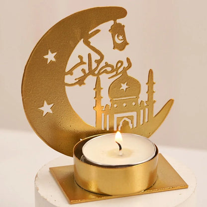 Crescent-Glow Ramadan Metallic Candle Holder