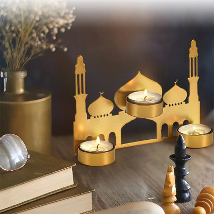 Crescent-Glow Ramadan Metallic Candle Holder