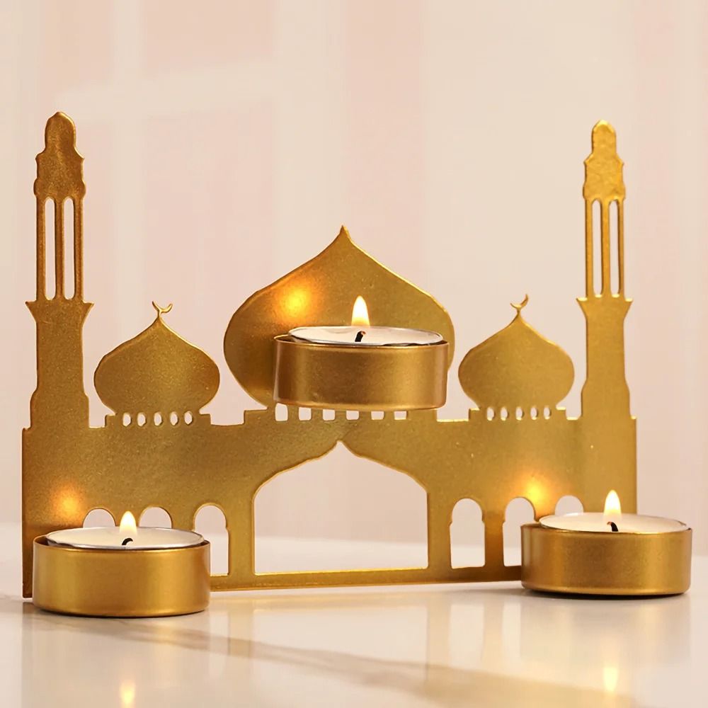 Crescent-Glow Ramadan Metallic Candle Holder