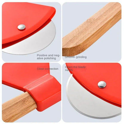 Stainless Steel Pizza Cutter Wheel with Bamboo Handle Sharp Rotary Blade
