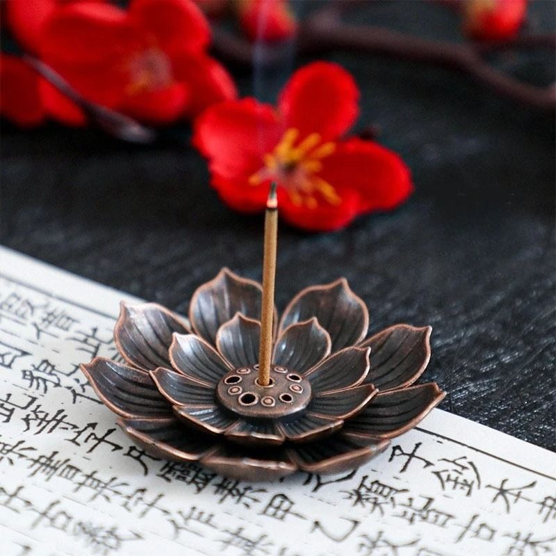 Lotus Alloy Incense Burner Stick and Coil Holder for Meditation Decor