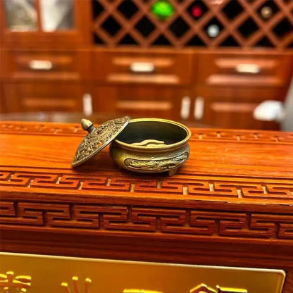 Antique Brass Dragon Phoenix Mini Incense Burner Portable Desk Decor