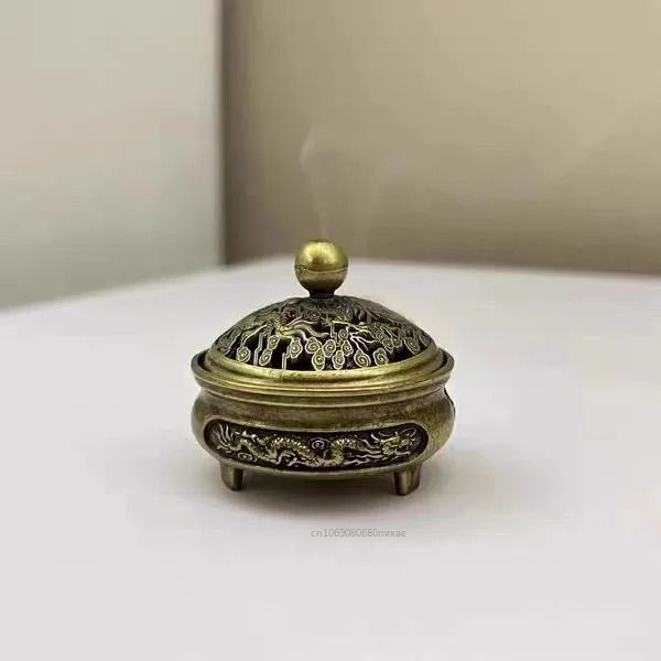 Antique Brass Dragon Phoenix Mini Incense Burner Portable Desk Decor