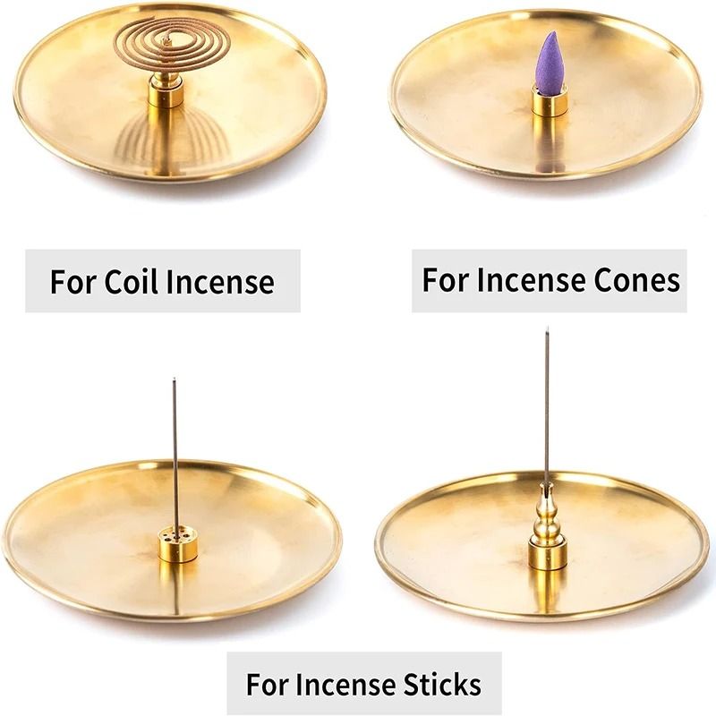 Brass Incense Holder Set with Metal Tray Ash Catcher for Palo Santo and Sage