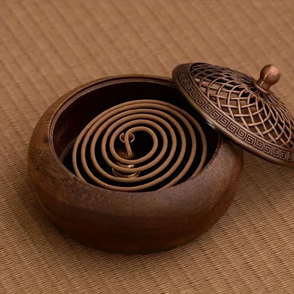 Walnut Wood Zen Incense Burner for Tea Ceremony and Meditation Decor