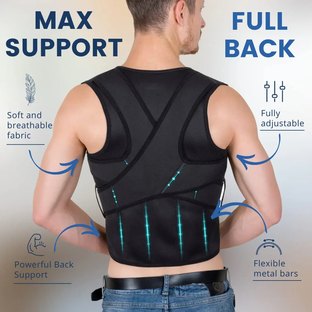 Back Posture Corrector for Men, Full Back Support Brace for Upper & Lower Back Relief