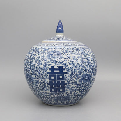 Blue and White Ceramic Jar Decorative Porcelain Vase Storage Canister Home Decor Accent