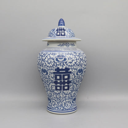 Blue and White Ceramic Jar Decorative Porcelain Vase Storage Canister Home Decor Accent