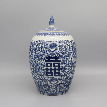 Blue and White Ceramic Jar Decorative Porcelain Vase Storage Canister Home Decor Accent