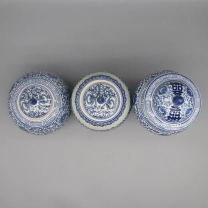Blue and White Ceramic Jar Decorative Porcelain Vase Storage Canister Home Decor Accent