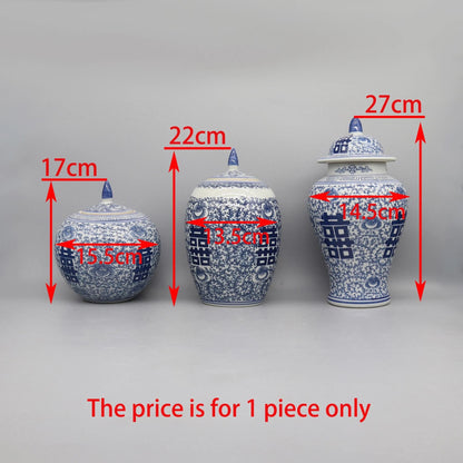 Blue and White Ceramic Jar Decorative Porcelain Vase Storage Canister Home Decor Accent