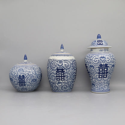 Blue and White Ceramic Jar Decorative Porcelain Vase Storage Canister Home Decor Accent