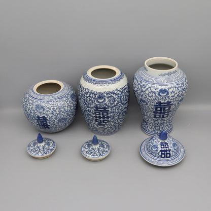 Blue and White Ceramic Jar Decorative Porcelain Vase Storage Canister Home Decor Accent